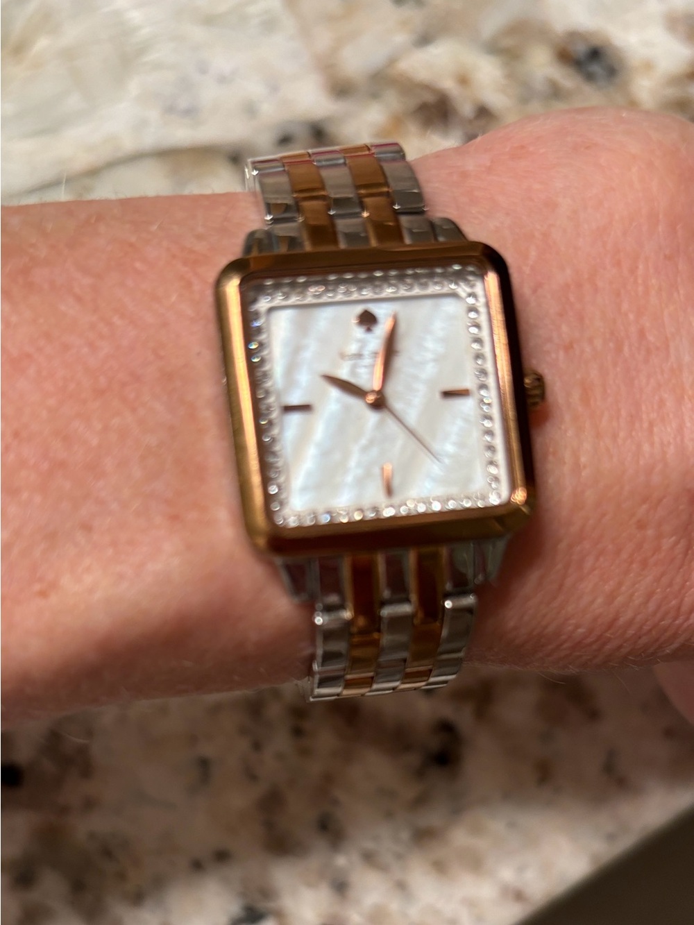 Two-Tone Square Dial Bracelet Watch - Rose Gold & Silver